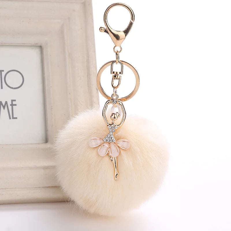 Car Women handBag Key Chain Fashion Pearl Chain Crystal Bottle Bow Pompom Keychain Fluffy Puff Ball Keychains Jewelry