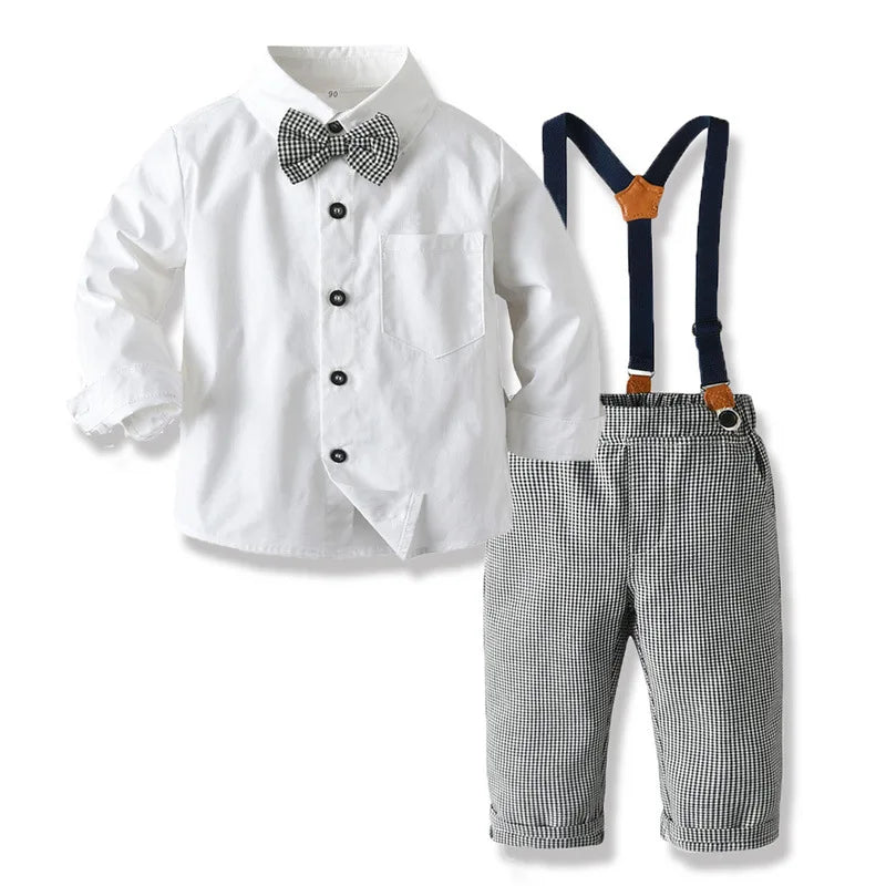 Toddler kids Suit Handsome Long-sleeved Shirt Suspender Trousers Two-piece School Uniform for Boys 0-5 Y Kids Clothes Set