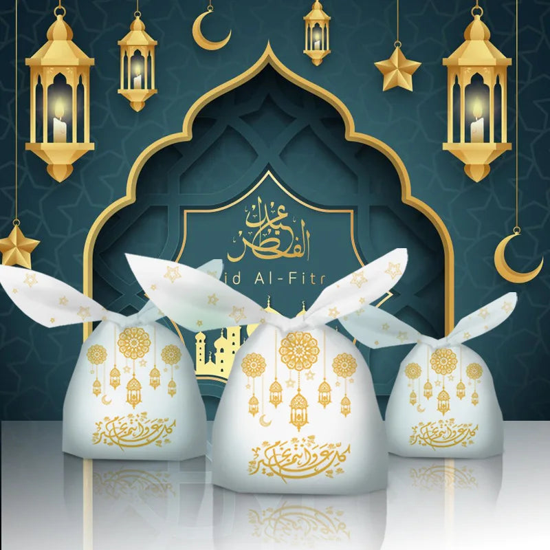 30PCS Eid Mubarak Rabbit Ear Bags Candy Gift Bags Muslim Islamic Festival Party Baking Package Ramadan Kareem Favors Supplies