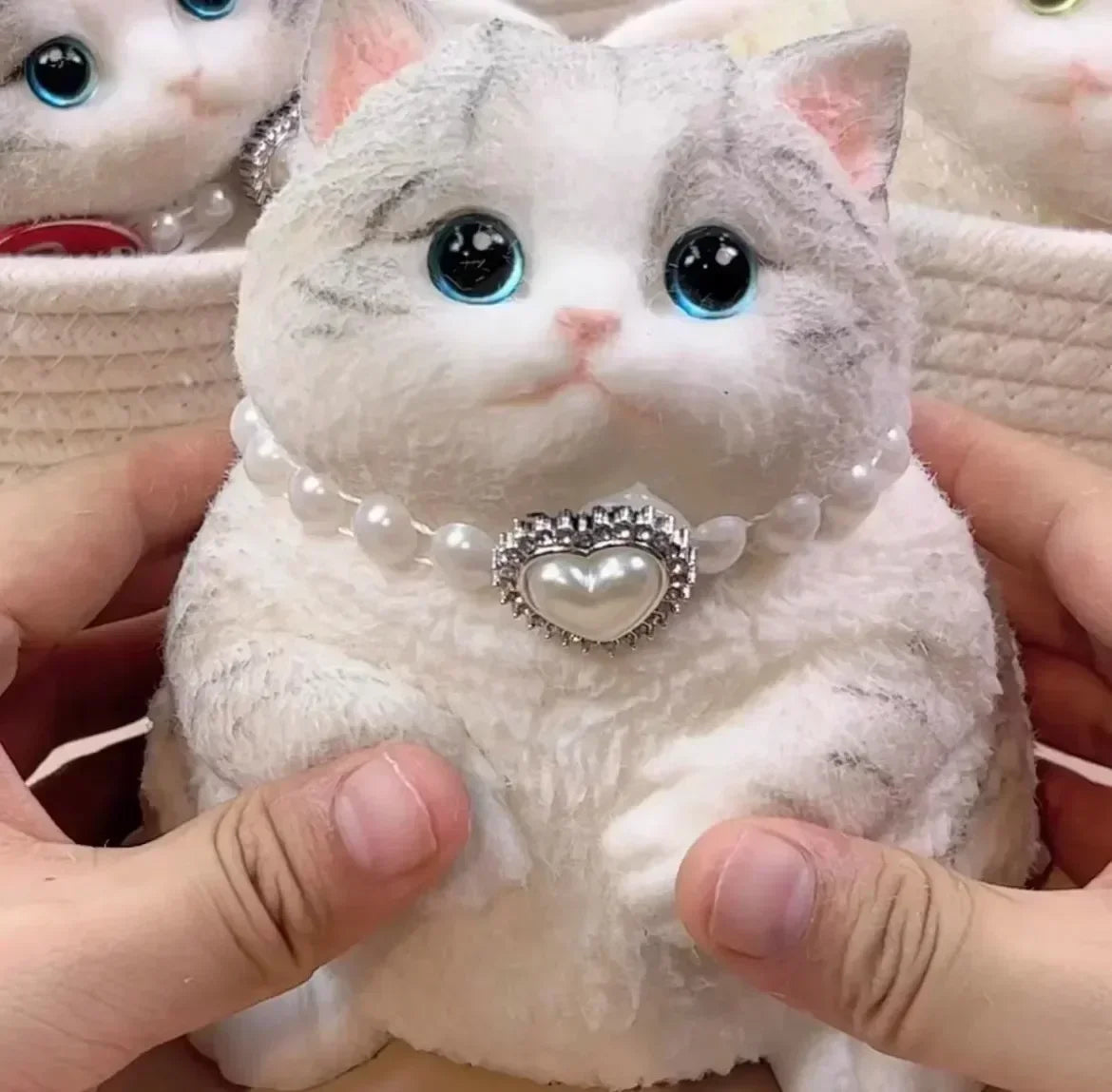 17cm Simulation Silicone Cat Soft Rebound Handmade Toy with Bamboo Basket Bionic Kitten Birthday Gifts Ornament