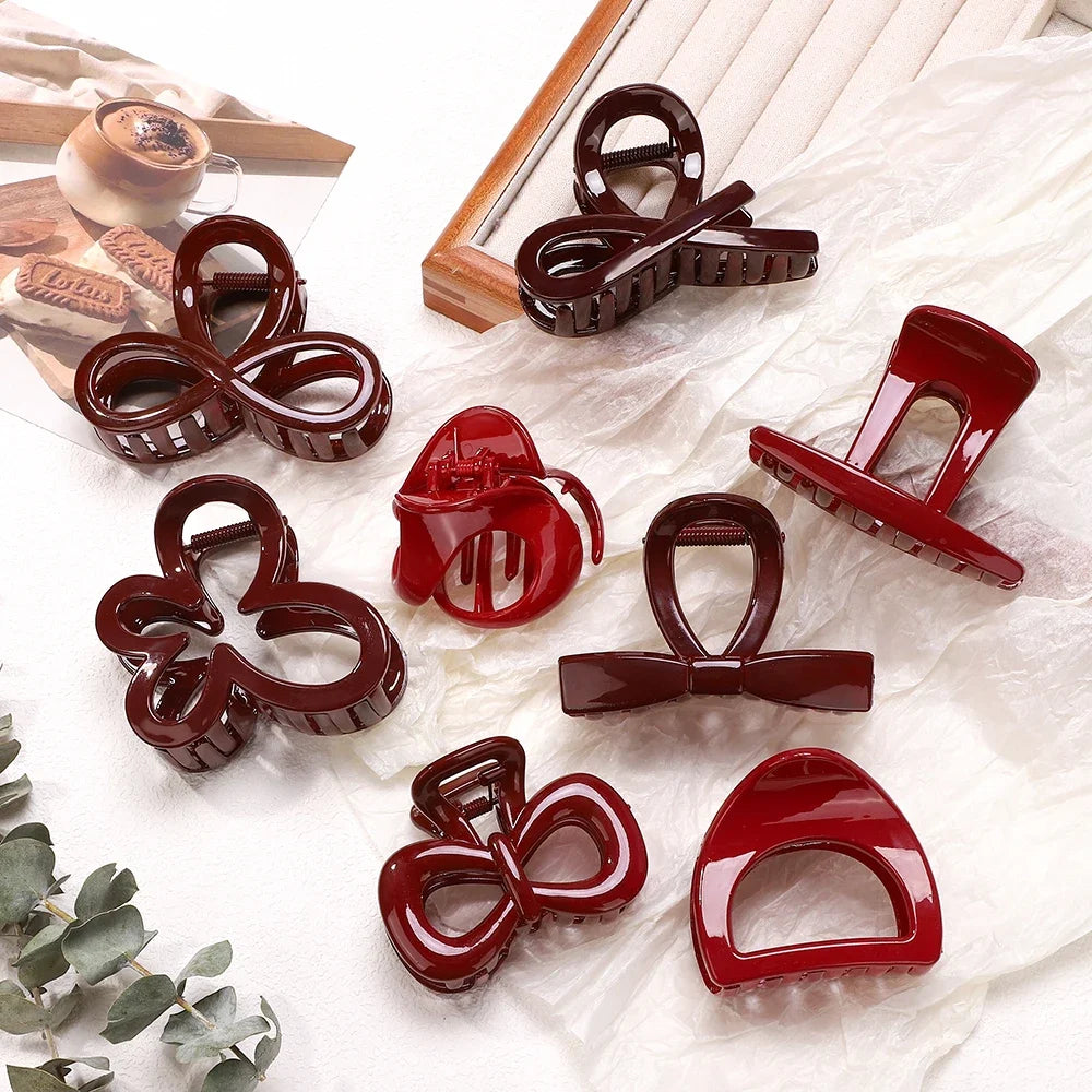 Elegant Geometric Large Ankola Red Hair Claws for Women Girls 2025 New Year Barrettes Hairpins Hair Grab Shark Clip Accessories