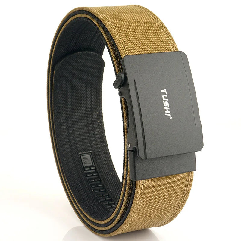TUSHI Marke 4,3 Breiter, verdickter, doppellagiger Nylongürtel zum Aufhängen von Waffen, vielseitig einsetzbar, lässig, für den Außenbereich, taktische automatische Schnalle für Herren 