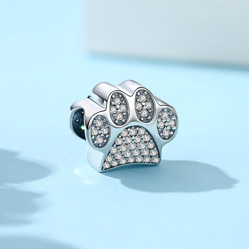 Original Silver Plated Charms For Women Love Pet Dog Cat Paw Print Pendant Beads Fit Pan Bracelets Necklaces DIY Luxury Jewelry