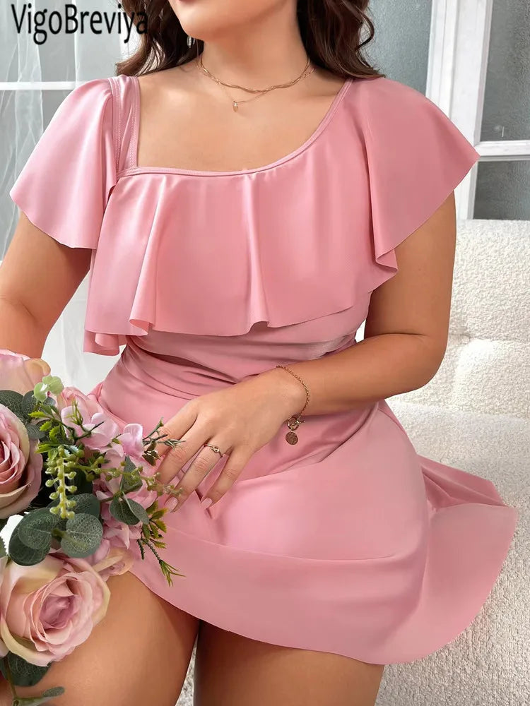 VigoBreviya 2025 Pink 2 Piece Plus Size Tankini Women Ruffle Short SLeeve Curvy Swimsuit Brazilian High Waist Lady Bathing Suit
