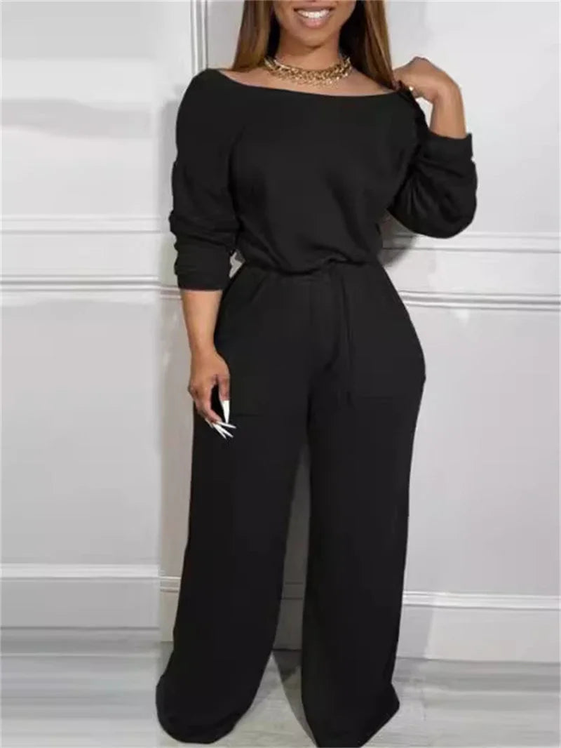 Streetwear  clothes Off Shoulder Jumpsuits Spring Clothes Women 2025 Solid Big Pockets Long Rompers Playsuits One Pieces Overalls Outfits