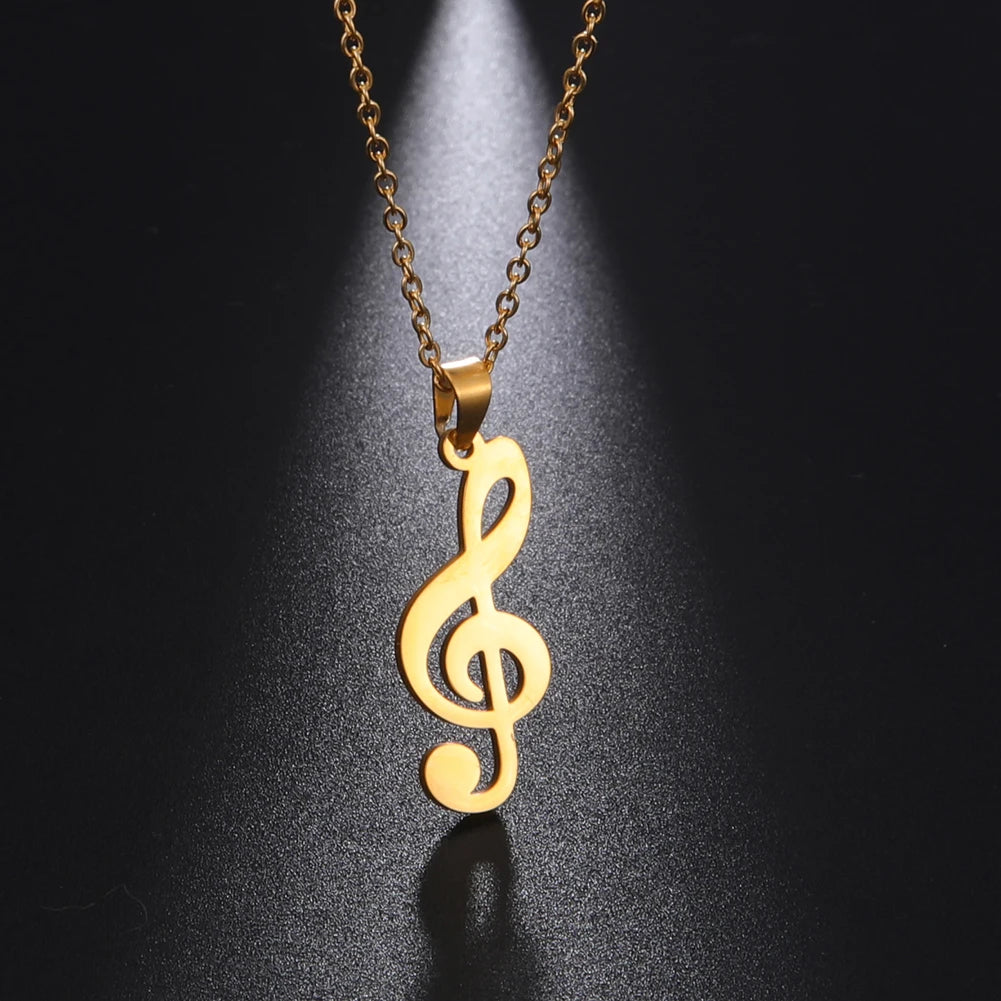 Music Necklace Score Note Treble Chain Musical Symbol G Clef Valentines Day Gift For Woman Men Kid Child Stainless Steel Jewelry