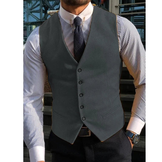 Men's Suit Formal V Neck Wool Green Herringbone Tweed Casual Waistcoat Formal Business Vest Groomman For Wedding