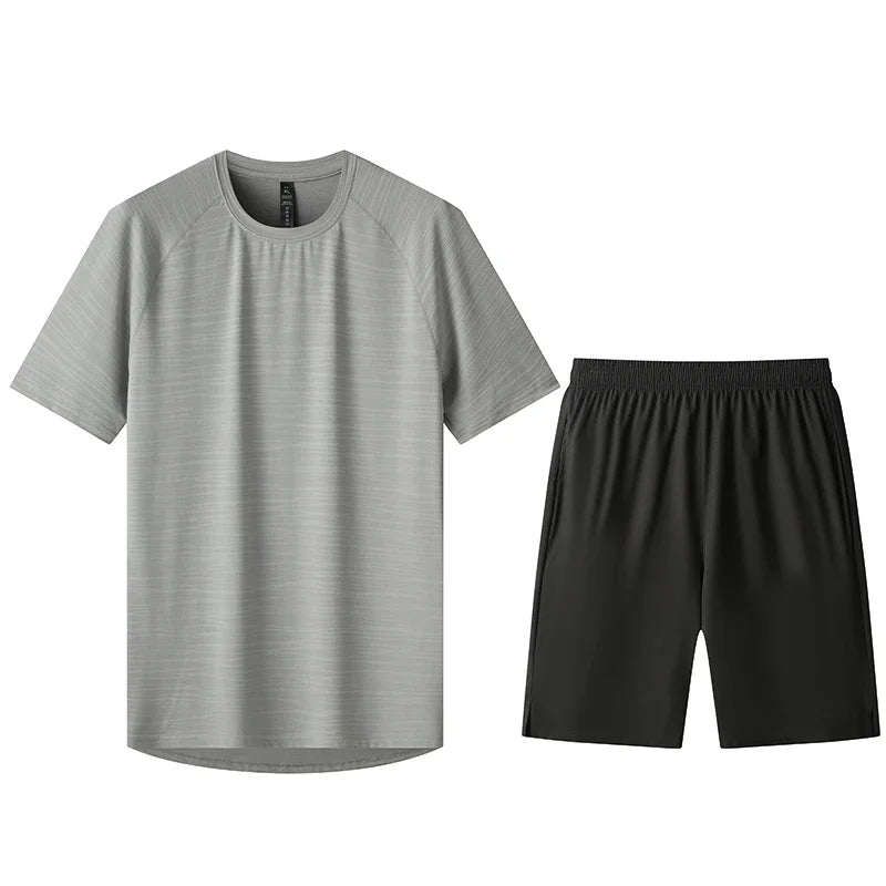 2pcs Set Mens Running Sportswear Suit Golf Tennis Workout Sweatshirts Short Sleeved Shorts Kits Outdoor Go Hiking Sports Clothes