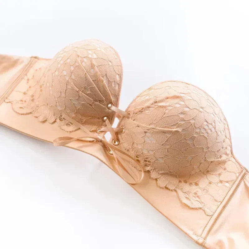 Bralette Push Up Bras Women's Strapless Non Slip Invisible Bra Gathering Without Steel Ring Lace Lingerie Bride Wedding Bra