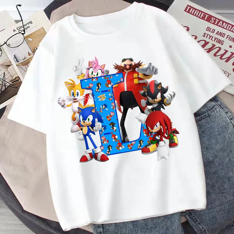 Sonics Kinder Sommer Baumwolle T-shirt Jungen Kurzarm Tops Anime Gedruckt Kleidung Kinder Cartoon Nette T-shirt Kleidung Weihnachten Geschenke 2025 