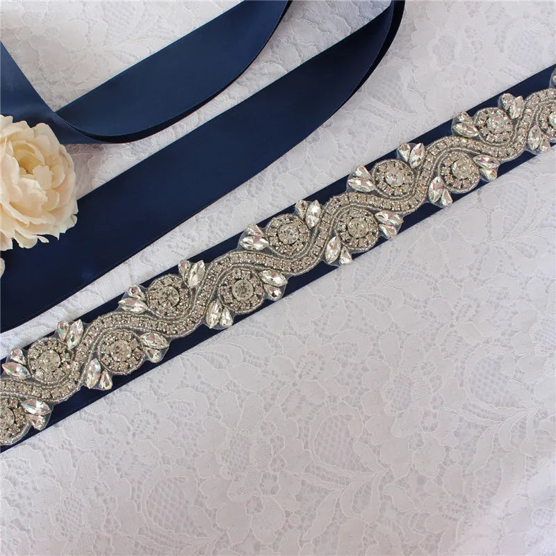 Crystal bridal belt with ribbons, handmade silver wedding belt, cookie patient belt for wedding evening dresses