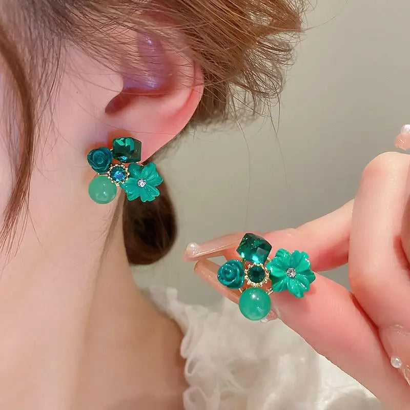 925 Silver Needle Green Crystal Butterfly Drop Earrings For Women Korean Jewelry 2024 Trending Fairy Luxury Women's Earrings New