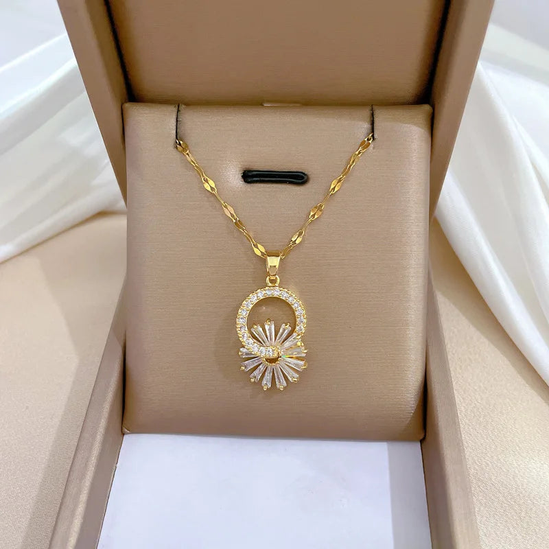 DIEYURO 316L Stainless Steel Cute Little Daisy Pendant Necklace Earrings For Women Girl Trendy Jewelry Set Gift Party Accessory