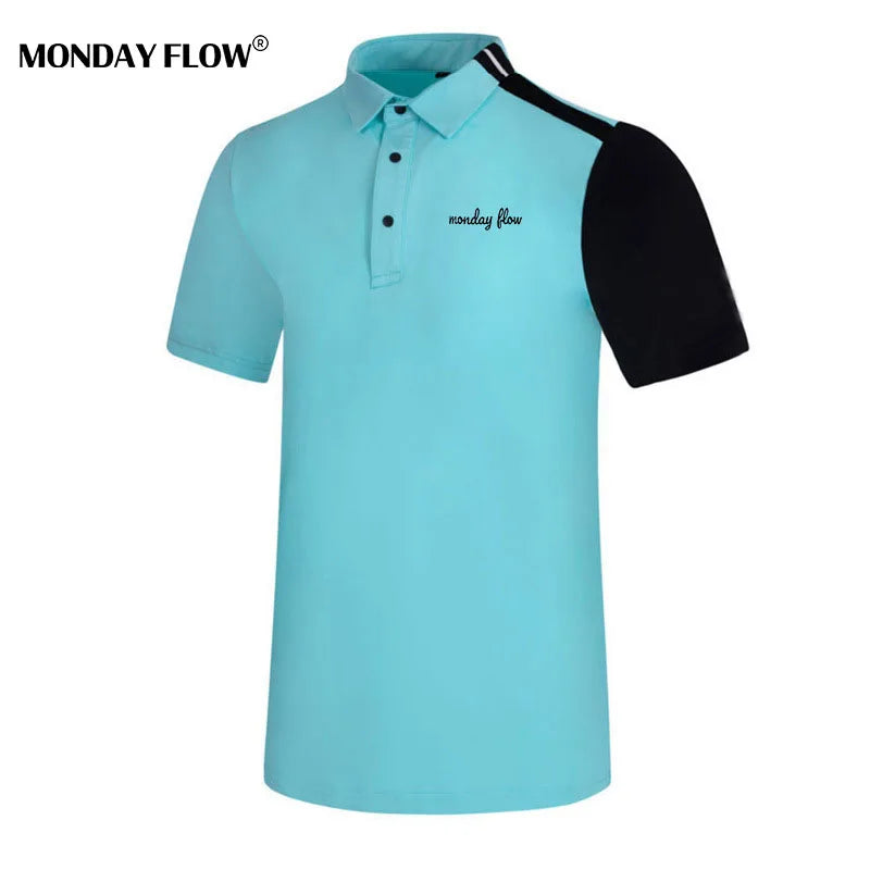 Monday Flow Summer Golf Wear Men's Short Sleeve Outdoor Sports Quick Drying Clothes Breathable Sweat Wicking T-Shirt Golf Shirts