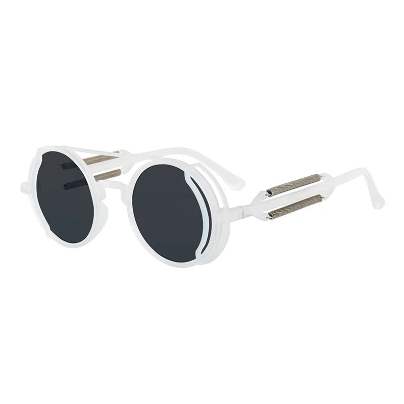 Classic Gothic Steampunk Sunglasses Double Spring Leg Glasses Men's Brand Designer Round Punk Eyewear Women UV400 Protection