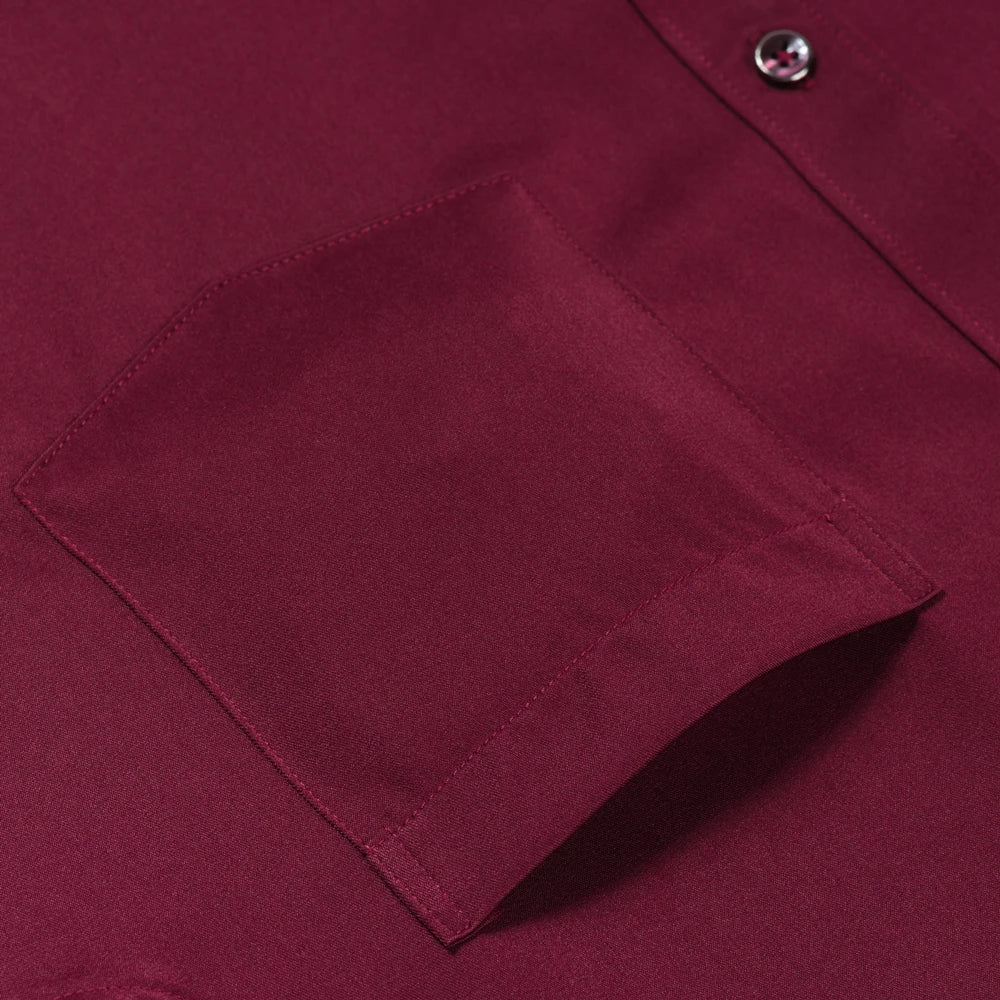 Men‘s Long Sleeve Silk-Like Satin Smooth Formal Shirt, Comfort Slight Stretch Wrinkle-Free Regular Fit Solid Color Dress Shirts