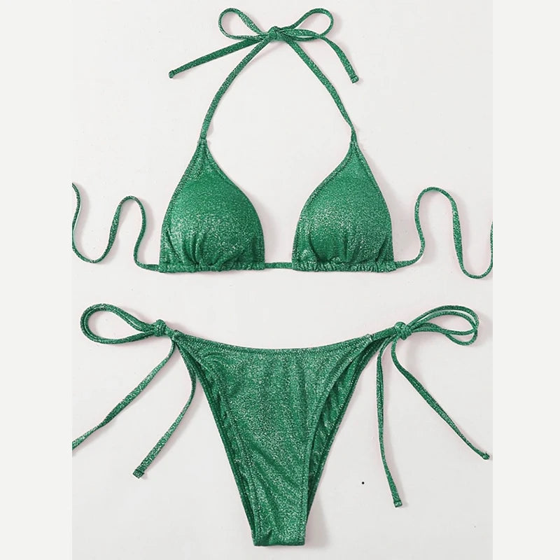 NHKDSASA Swimsuit 2022 New Swimwear Plus Size Bikini Set Arrival Halter Bandage Push Up Brazilian Biquini Separate Swimsuit