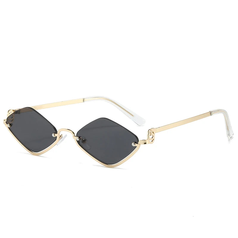 2025 Fashion Small Rhombus Sunglasses Women Luxury Brand Metal Half Frame Sun Glasses Ladies Hipster Sexy Cat Eye Shades Vintage