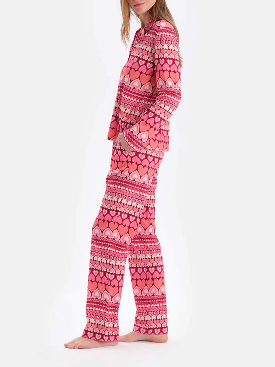 Women Valentine s Day Pajamas Lounge Set Heart Print Long Sleeve Tops and Pants 2 Piece Loungewear Outfits