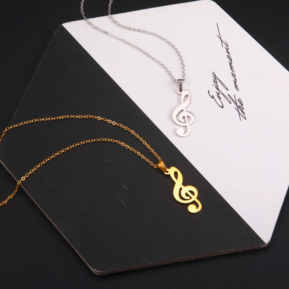 Music Necklace Score Note Treble Chain Musical Symbol G Clef Valentines Day Gift For Woman Men Kid Child Stainless Steel Jewelry