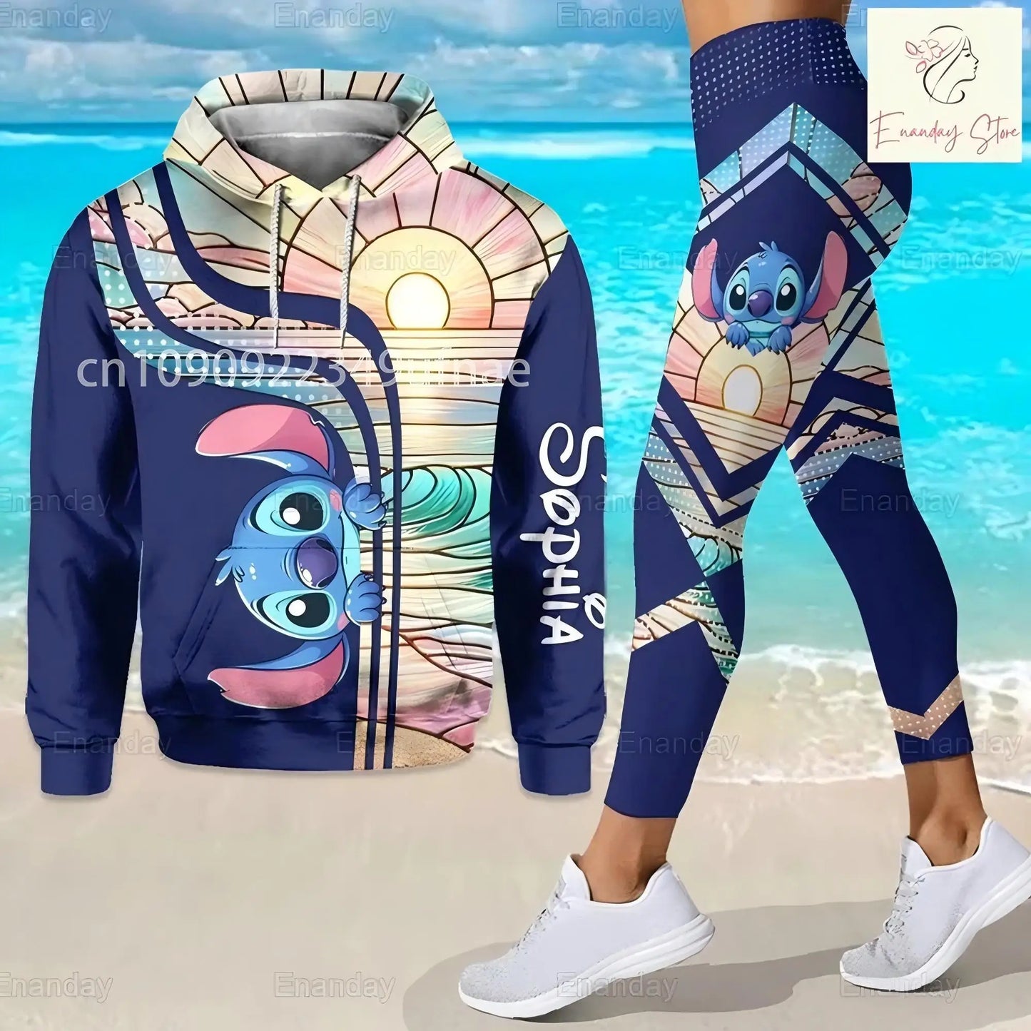 2025 Disney 3D hoodie sports yoga pants Stitch Fashion Women's tracksuit 3D