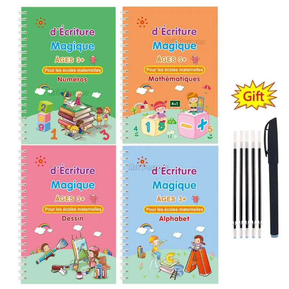 4 Books Reusable Arabic Magic Copybook Writing Groove Arabic Alphabet Wordpad for Kids Children Calligraphy Practice Copy Book