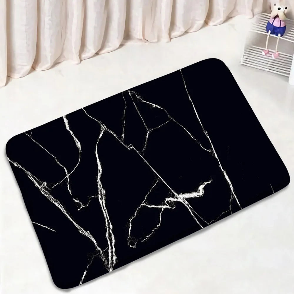 Black Marble Shower Curtain Set White Lines Cracked Pattern Modern Geometric Bathroom Decor Non-slip Rug Bath Mats Toilet Cover home improvement
