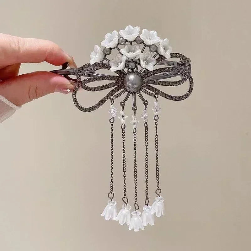 2023 New Bell Orchid Tassel Twist Hair Clip Ladies Elegant Frog Buckle Hair Grips Ponytail Braid Female Exquisite Headdress