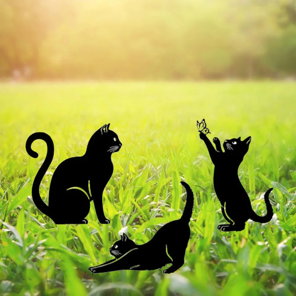 Cat Family Garden Stakes Decorative Cute Cat Garden Decorative Silhouette Animal Outdoor Statues For Cat Yard Garden Lawn
