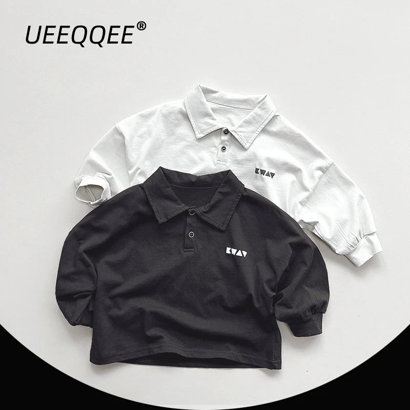 Spring Autumn Children Polo Shirts 1-8Y Boys Cotton Print Button Daily Long Sleeve Tops Korean Toddler Wear Kids Clothing New