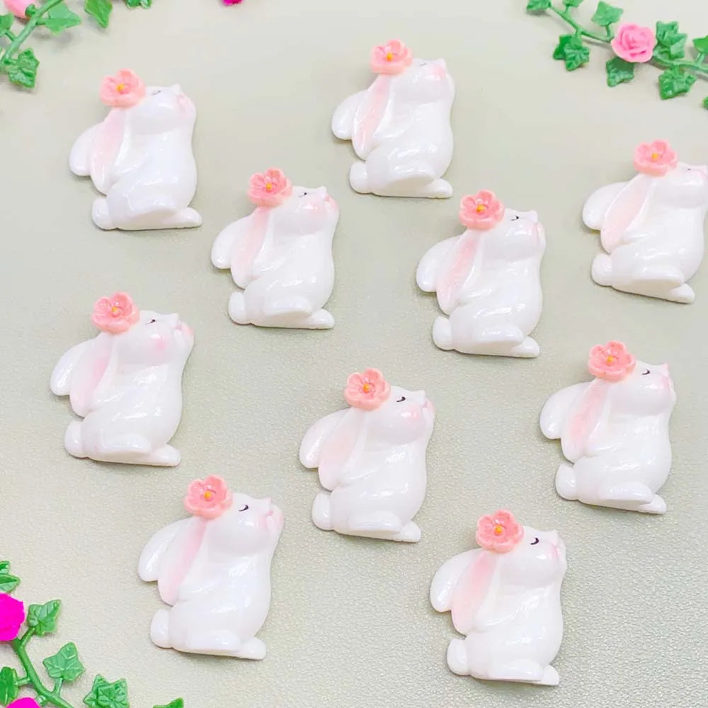 Easter Mini Carrot  White Rabbit Resin Flatback Cabochon Phone Decor Jewelry Making Accessory Cartoon Rabbits Resins