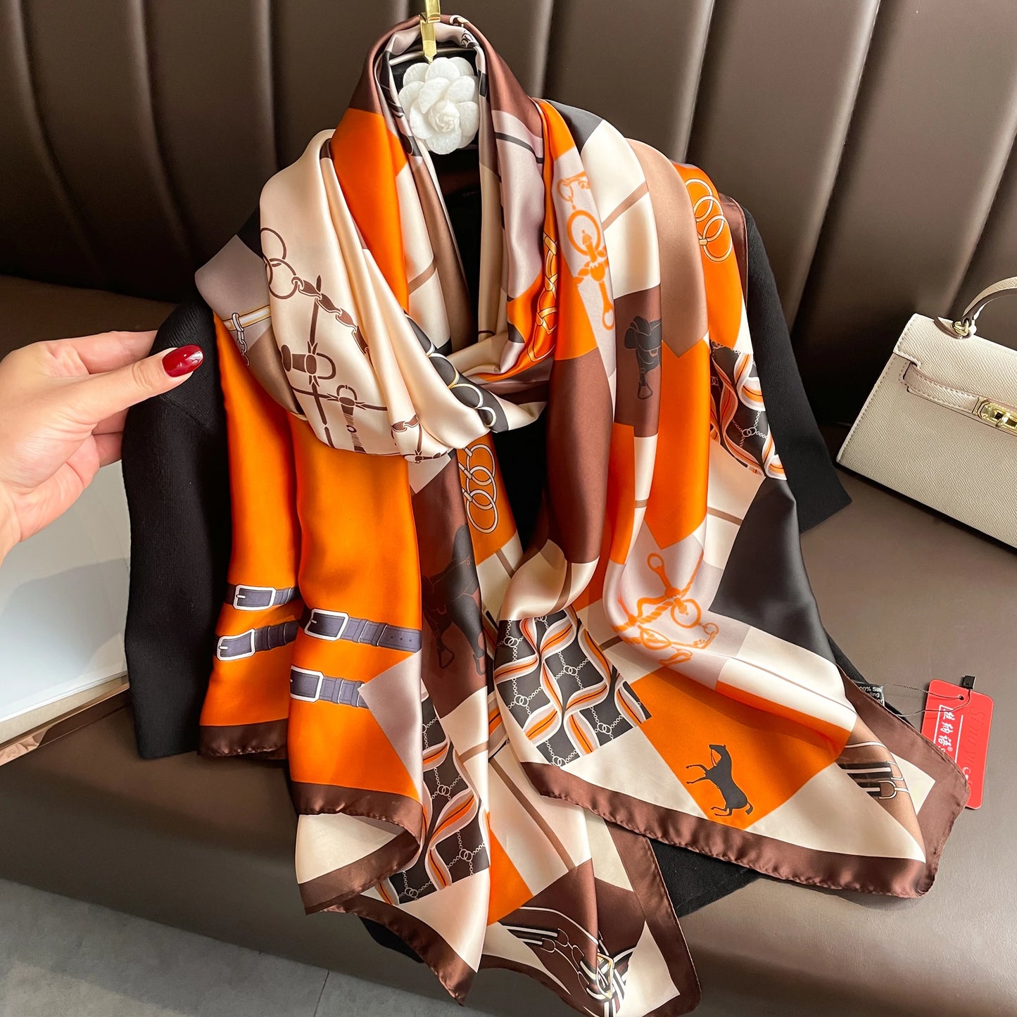New 2025 180*88cm classic Silk Scarf Women Foulard Office lady Large Fashion Print Beach Hijab Shawl Warp Bandanna Muffler