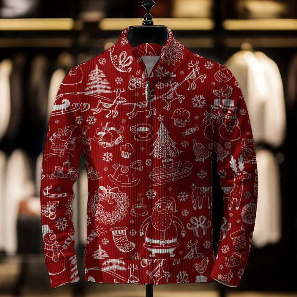 2024 Men’s Casual Christmas 3D Print Sweater Cardigan Loose Outerwear Coat, Winter Men’s Fashion Jacket, Casual Men’s Clothing