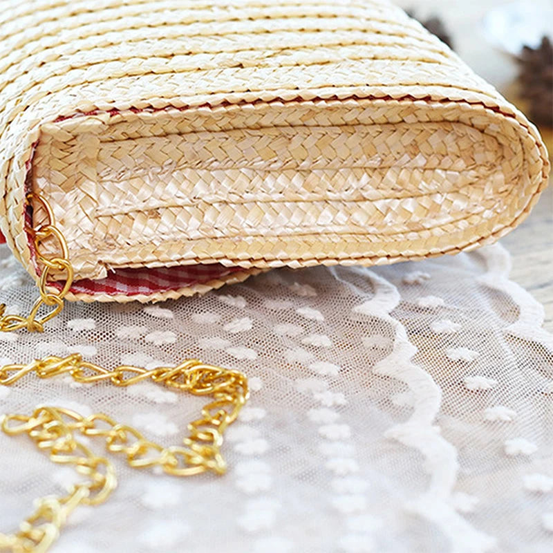 Fruit Pattern Clutch Bags for Women Rattan Weaving Beach Bag Small Women's Purse Handbags Bohemian Female Shoulder Bags