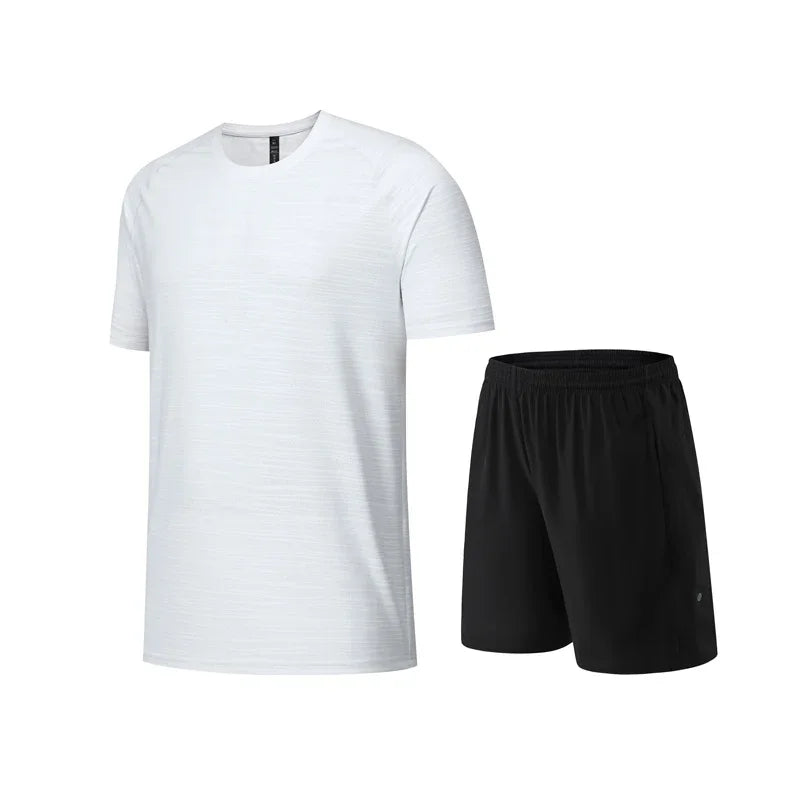 2pcs Set Mens Running Sportswear Suit Golf Tennis Workout Sweatshirts Short Sleeved Shorts Kits Outdoor Go Hiking Sports Clothes