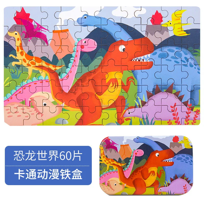 Heiße Neue 60 Stück Holz Puzzle Spielzeug für Kinder Cartoon Fahrzeug Tier Holz Puzzle Baby Lernen Pädagogisches Spielzeug Kinder Geschenk 