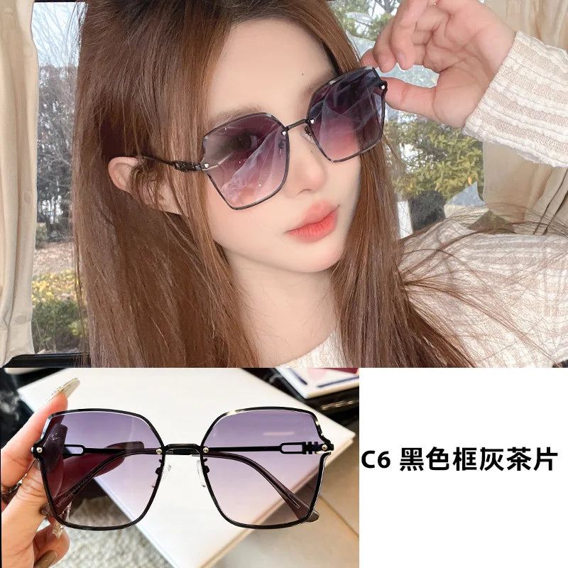 Vintage with Large Rims Sunglasses Women's to Make Big Face Thin-Looked Trendy Personalized Street Shot Online Influencer Fashio