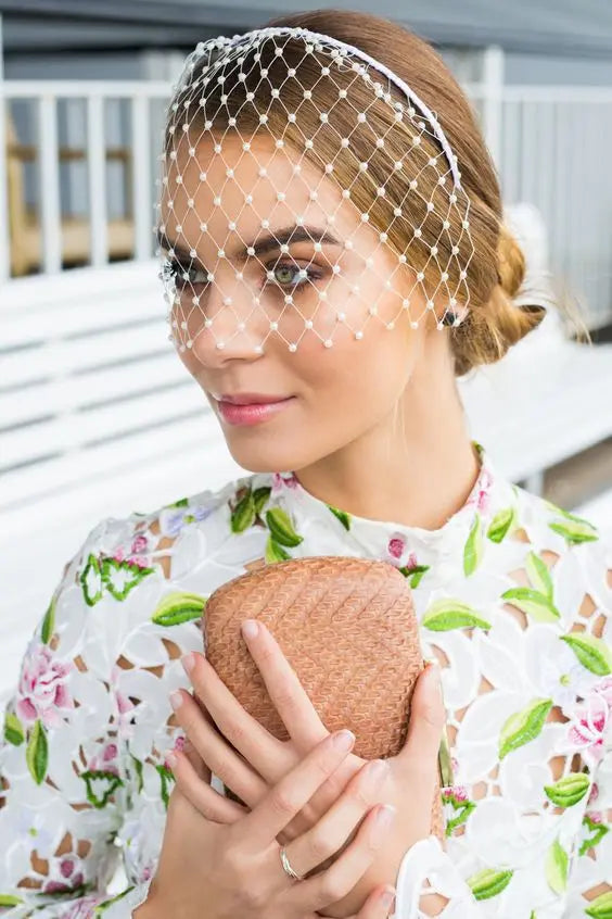 White Headband Veil for Bridal Crystal Birdcage Black Face Net Mask Hair Jewelry Accessories Veils Charming Wedding Fascinators