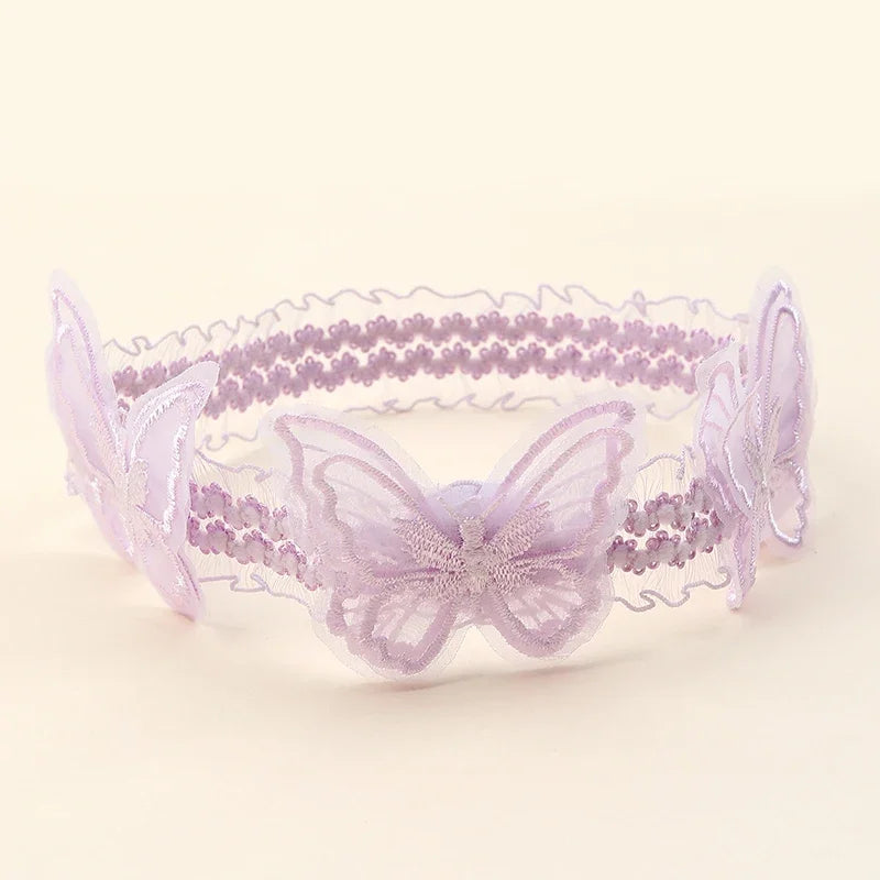 Oaoleer Blue Lace Butterfly Headband Mesh Butterfly Hairband for Baby Girl Soft Elastic Nylon Hair Band Toddler Hair Accessories