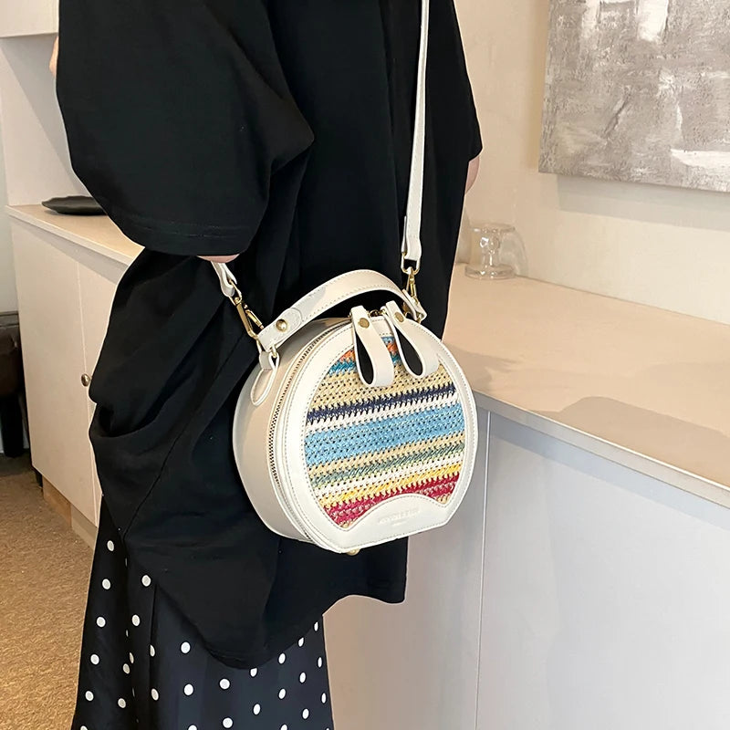 LEFTSIDE Small Striped Round Straw Bags for Women 2024 Y2k Summer Shoulder Bags Handbags and Purses Weave Beach Crossbody Bag