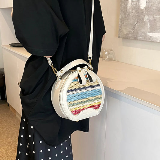 LEFTSIDE Small Striped Round Straw Bags for Women 2024 Y2k Summer Shoulder Bags Handbags and Purses Weave Beach Crossbody Bag