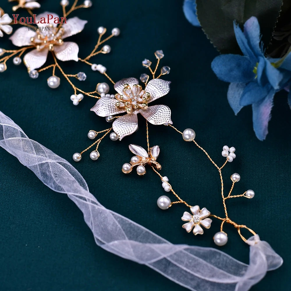 YouLaPan Wedding Dress Belt Alloy Floral Bridal Sash Belt Crystal Wedding Belts Bridal Ribbon