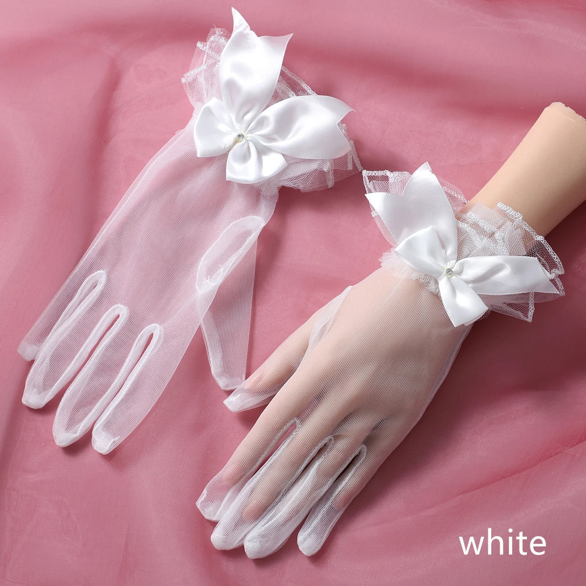 Bridal Gloves Full Of Romantic Style Ladies' Cute Ball Party Dress Up Gloves With Bow