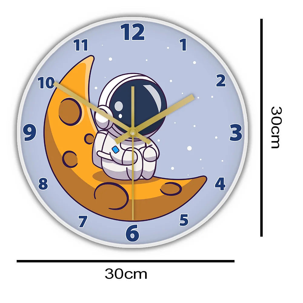 Cartoon Astronaut LED Lighting Wall Clock for Kids Room Nursery Universe Home Decor Outer Space Art Cosmonaut Neon Light Clock