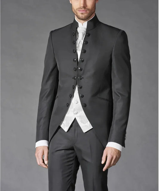 Suits For Men Steampunk Black Three Piece Formal Occasion Regular Length Costume Blazer Jacket Pants Vest Elegant Slim Fit 2023