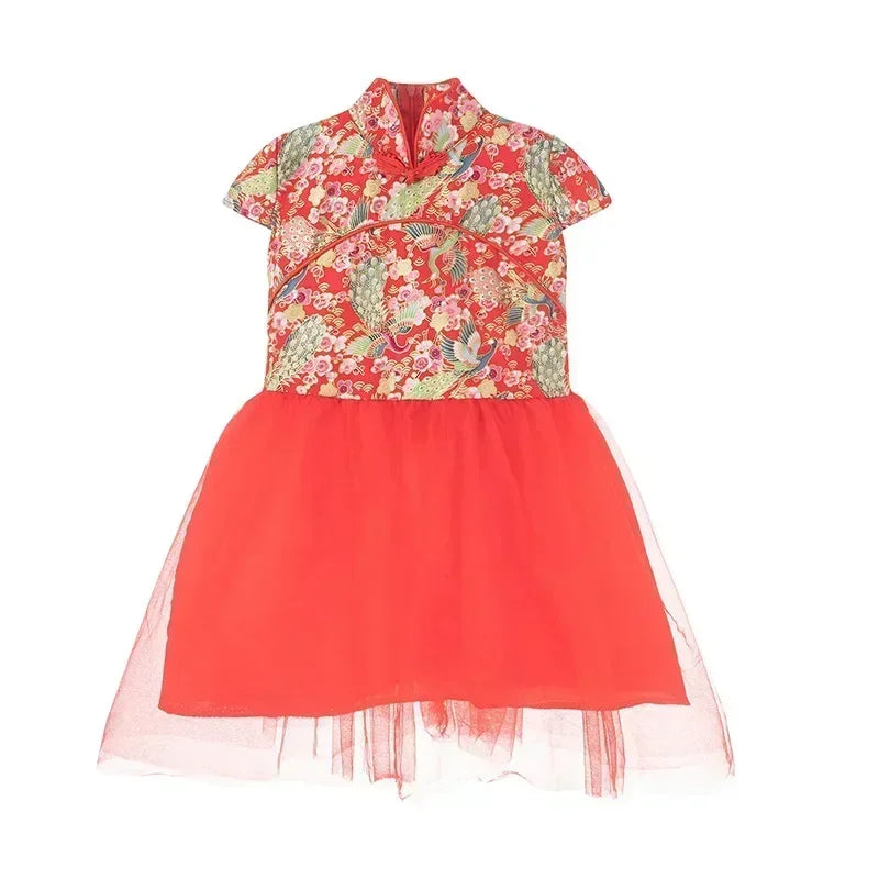 Fashion Red Girl Dress Summer Performance