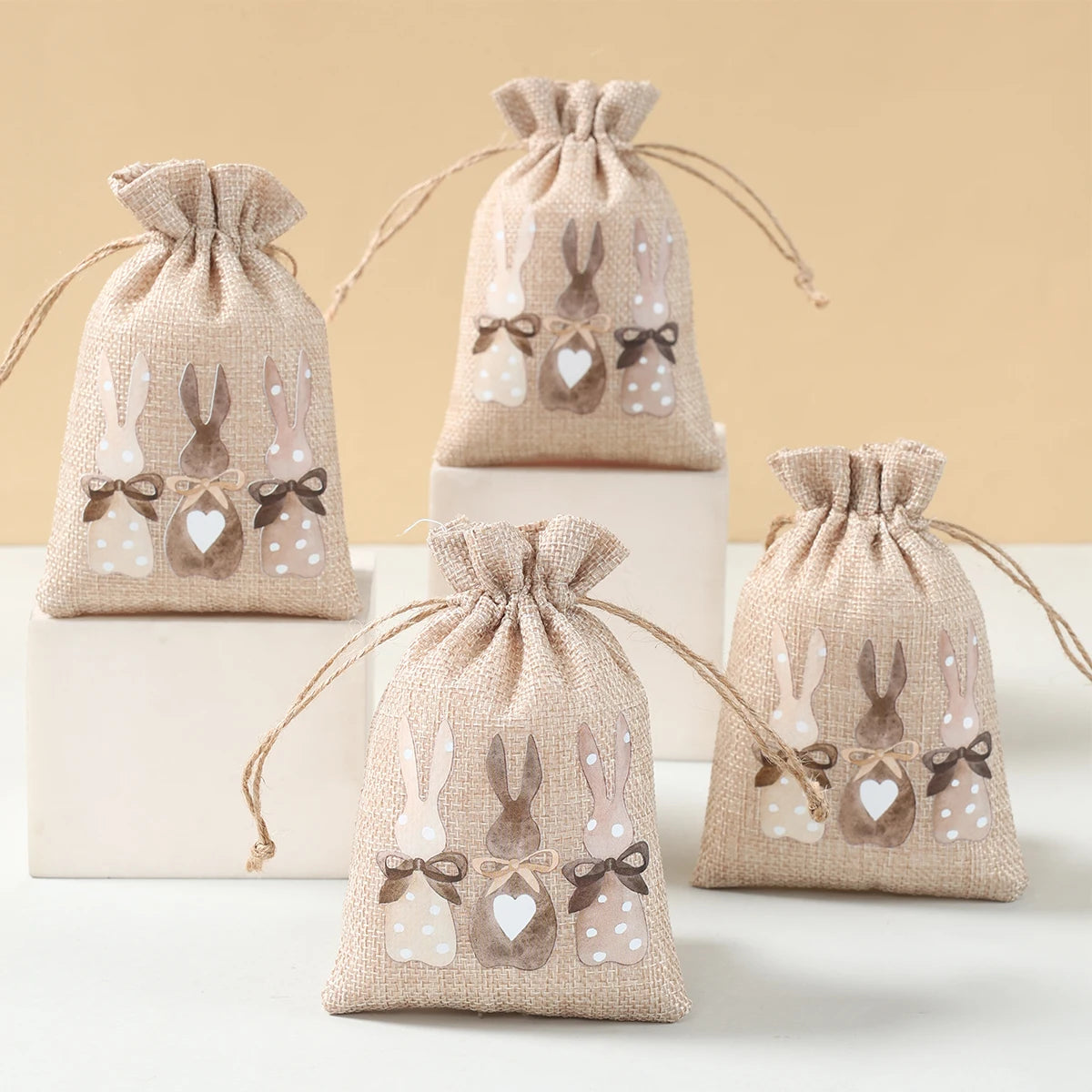 6Pcs Easter Linen Gift Bag Bunny Candy Cookie Packing Bag Spring Easter Party Favor Supplies Kids Candy Gifts Easter Decor 2025