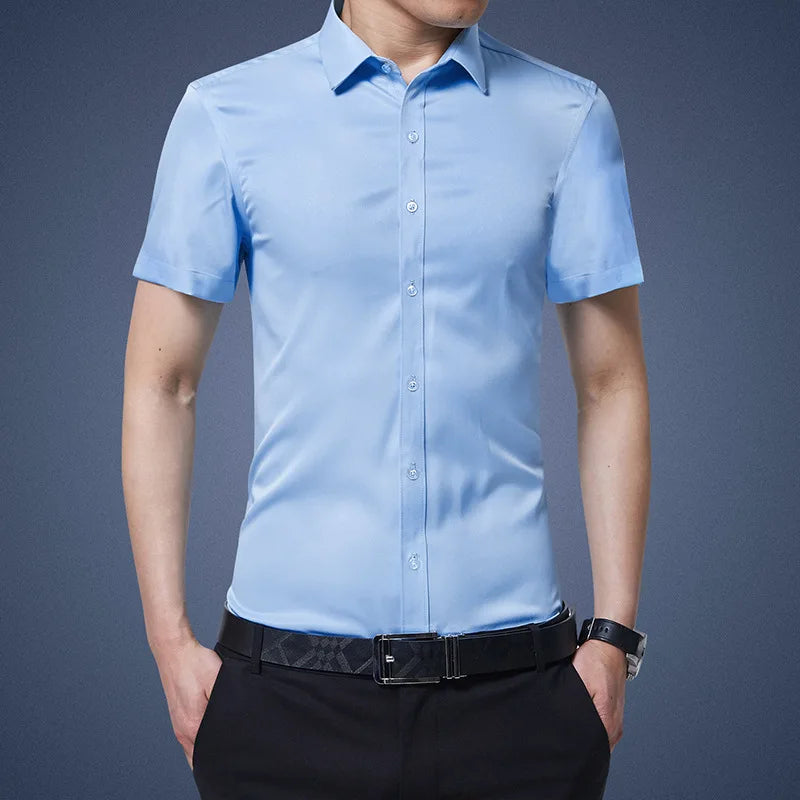 Four Season Non-ironing Regular Fit Business Casual Long Sleeve Shirt Anti-Wrinkle Solid Color Male Social Formal Shirts