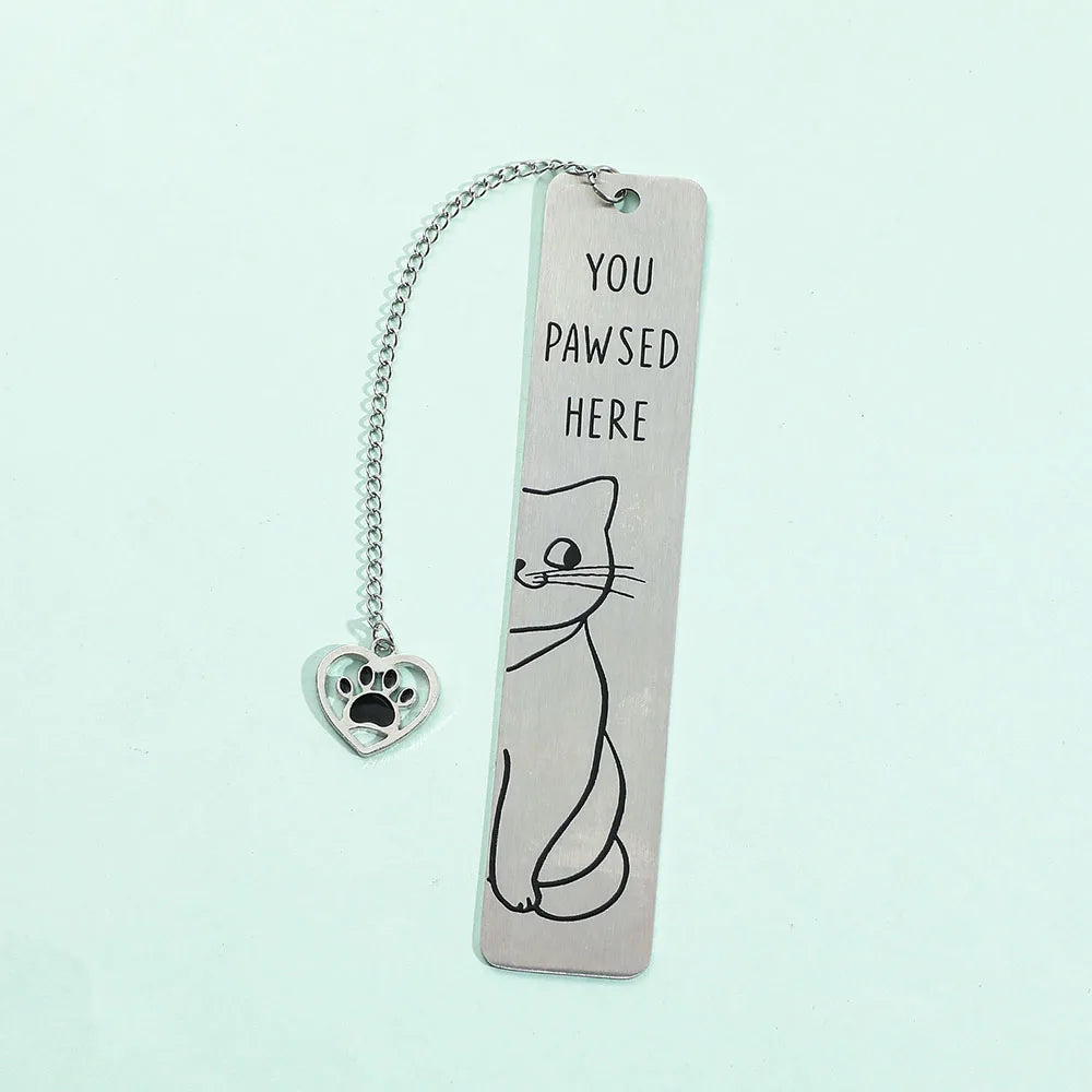 Cute Cat Metal Bookmark,Funny You Pawsed Here Cat Stainless Steel Bookmarks with Tassel, Reading Supplies Gift for Cat Book Love