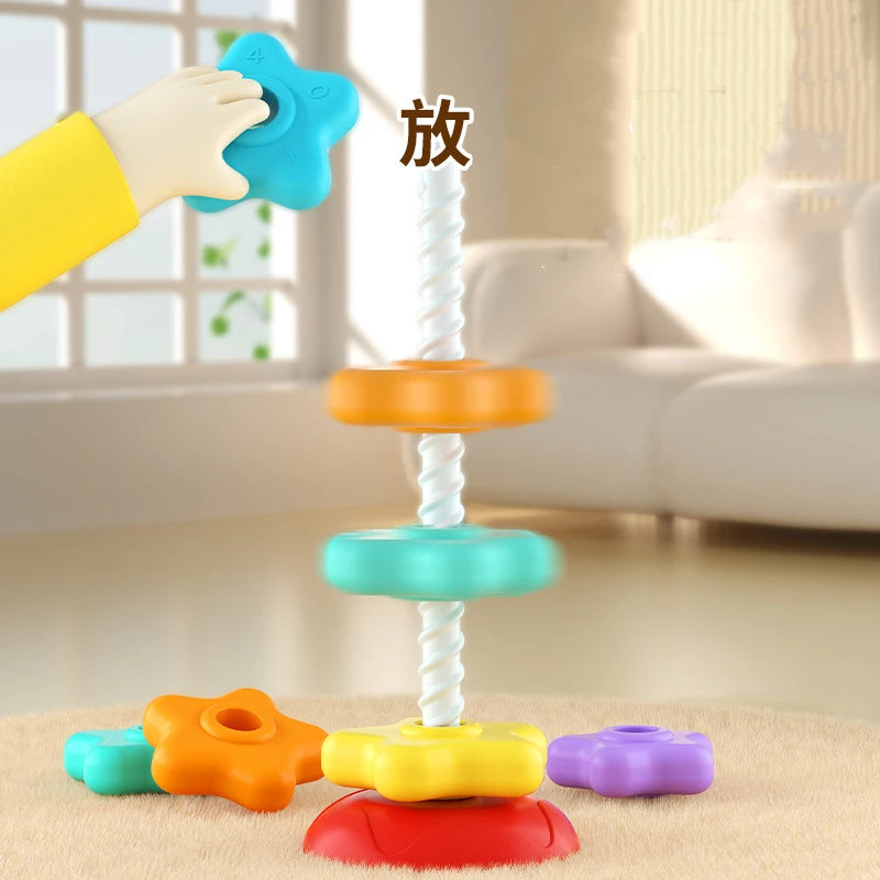 Rainbow Turret Stacking Music Color Nesting Ring 1-3 Years Old Infant Baby Turn Turret Puzzle Montessori Early Education Toys